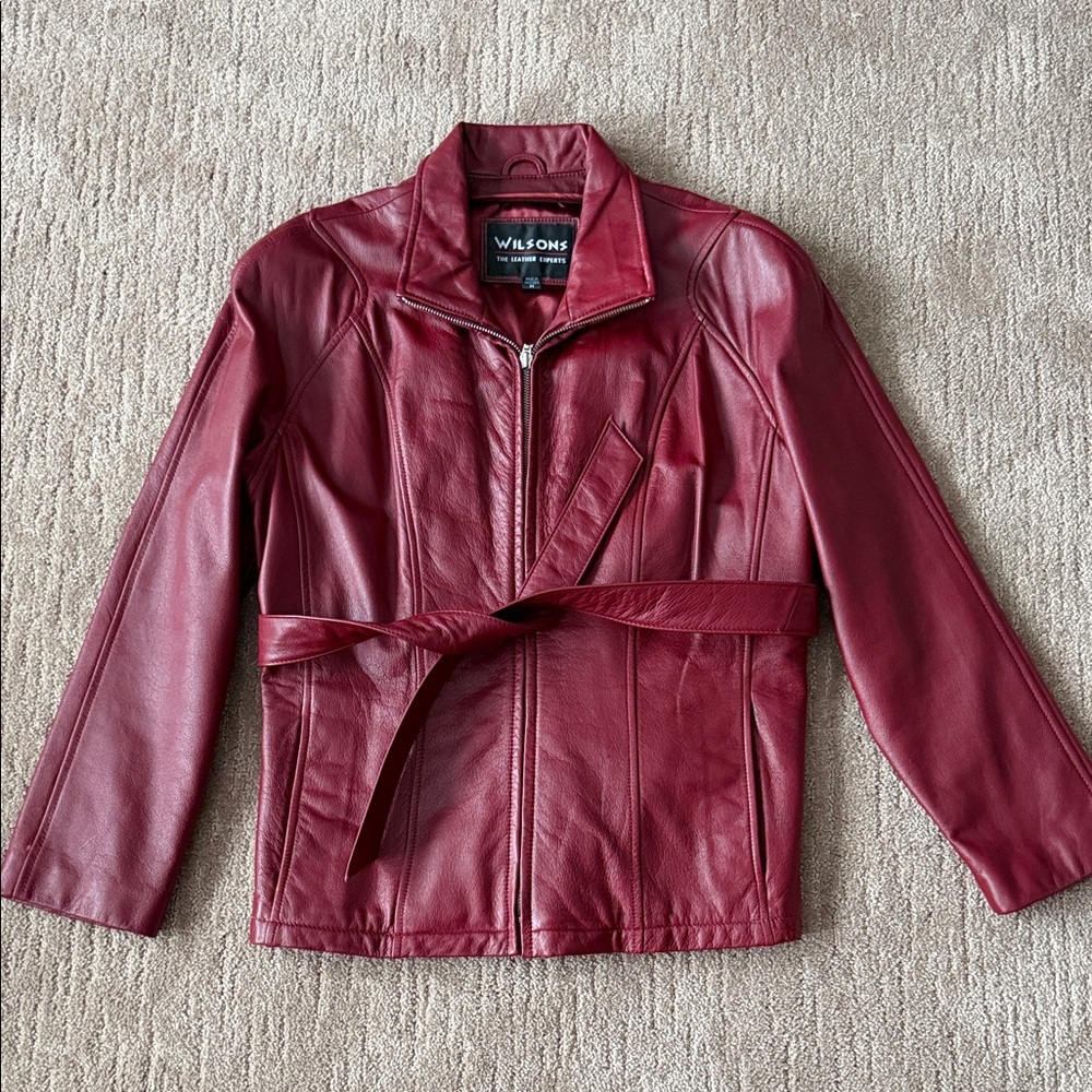 Wilson Burgundy Leather Belted Jacket